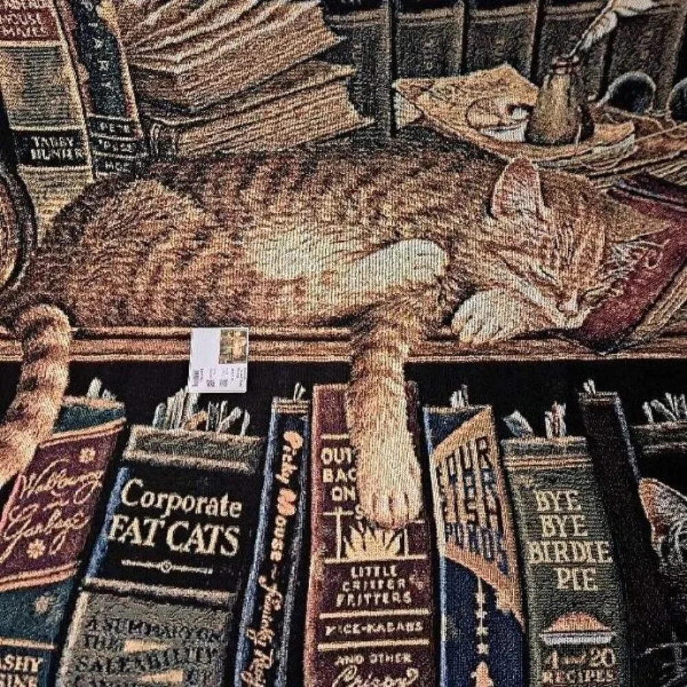 Cat Remington Woven Cotton Afghan Gift Throw Blanket Wysocki Feline Kitty New - Picture 3 of 4